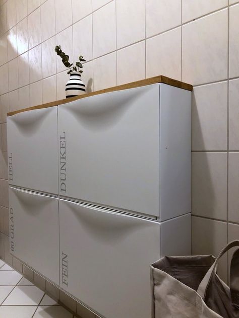 3 fabulous ways to use TRONES, not as a shoe cabinet - IKEA Hackers Laundry Sorter Ideas, Wall Mounted Laundry Hamper, Ikea Laundry Cabinet, Laundry Ikea Hack, Ikea Laundry Hack, Ikea Laundry Room Hack, Ikea Laundry Room Cabinets, Ikea Shoe Cabinet Hack, Trones Ikea