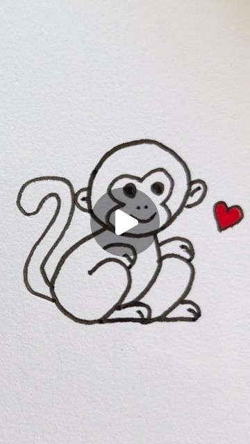 Monkey Drawing Easy Step By Step, Cute Monkey Drawing Easy, Monkey Painting Easy, How To Draw Monkey, How To Draw A Monkey, Easy Animals To Draw, Monkey Drawing Easy, Draw Monkey, Draw A Monkey