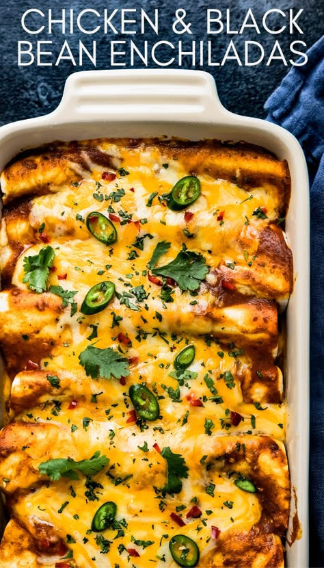 Chicken Enchiladas Easy Red Sauce, Easy Red Sauce, Chicken And Black Bean Enchiladas, Enchiladas Easy, Easy Enchilada Recipe, Mexican Enchiladas, Black Bean Enchiladas, Easy Enchiladas, Black Bean Recipes