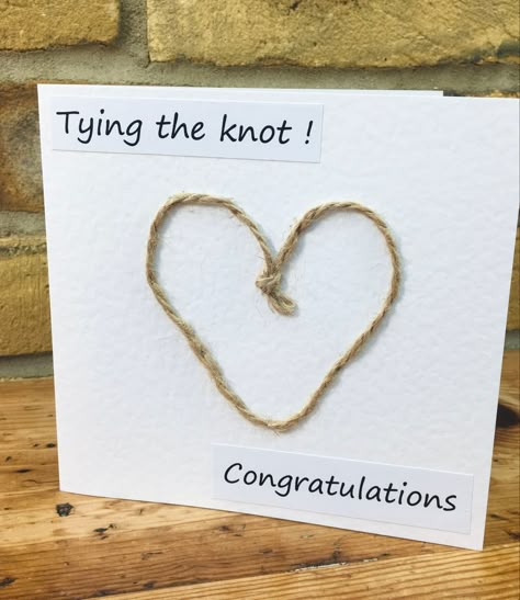 Wedding card, Engagement card, Tying the Knot, ... - Folksy Wedding Cards Handmade Simple Beautiful, Handmade Wedding Cards Ideas Simple, Wedding Cards Handmade Simple, Engagement Card Ideas, Diy Engagement Cards, Handmade Wedding Cards, Homemade Wedding Cards, Engagement Cards Handmade, String Heart