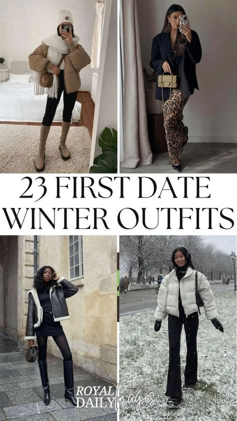 Winter First Date Outfits Date Night In Winter Outfit, Day Date Winter Outfit, Jean Going Out Outfit Winter, Cold Evening Outfit, Winter Outdoor Date Outfit, Winter Casual Night Out Outfit, Date Night Winter Outfits For Women, First Date Outfit Winter Plus Size, First Date Winter Outfit Casual