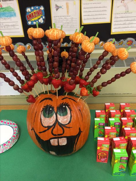 I used sour green candy straws for the top of pumpkin of fruit kabob. Fruit Kabobs, Green Candy, Made Goods, Food Art, Halloween Wreath, Straw, Candy, Fruit, Halloween