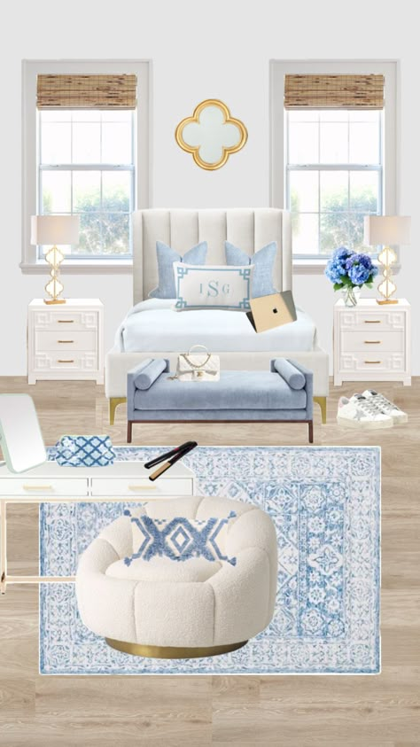 #myfirstshuffle Coastal Granddaughter Bedroom, Granddaughter Bedroom, Light Blue Rooms, Blue And White Bedroom, Blue And Gold Bedroom, Bedroom Summer, Costal Bedroom, Blue Room Decor, Bedroom Coastal