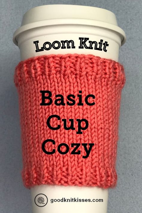 Make this basic loom knit cup cozy to slip on your favorite take out coffee cup. Free pattern with easy-to-follow tutorial video from GoodKnit Kisses https://www.goodknitkisses.com/basic-loom-knit-cup-cozy/ #goodknitkisses #loomknit #loomknitting #cupcozy #lovemycoffee Loom Knitting Patterns Free, Knit Cup Cozy, Loom Knitting For Beginners, Knit Loom, Round Loom Knitting, Loom Knitting Tutorial, Loom Knitting Stitches, Loom Knit Hat, Loom Crochet