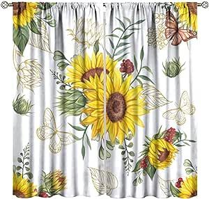 Window Treatments For Kitchen, Sunflower Curtains, Sunflower Room, Cafe Living Room, Hummingbird Print, Best Gifts For Boys, Vintage Sunflower, Sunflower Kitchen, Kitchen Window Treatments