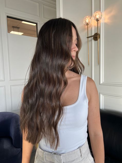 Brunette Thick Hair Haircuts, Subtle Brunette Dimension, Dark Brown Hair Summer, Effortless Brunette, Subtle Dimensional Brunette, Low Maintenance Brunette Hair Color, Brunette Dimensional Hair, Blended Brunette, Subtle Brunette