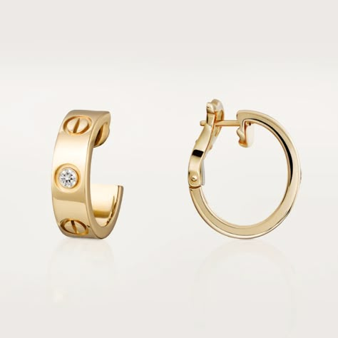 CRB8022900 - LOVE earrings, 2 diamonds - Yellow gold, diamonds - Cartier Cartier Earrings, The Bling Ring, Love Earrings, Golden Earrings, Dope Jewelry, Classy Jewelry, Jewelry Lookbook, Cartier Love, Girly Jewelry