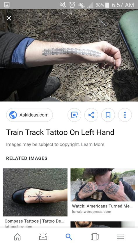 Train Track Tattoo Railroad Tracks Tattoo, Train Track Tattoo, Track Tattoo, Train Tattoo, Random Tattoos, Hand Images, Couple Tattoos, Compass Tattoo, I Tattoo