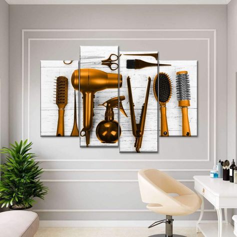 Salon Interior Wall Design, Wall Art For Beauty Salon, Salon Wall Art Ideas, Small Hair Salon Ideas Decor, Salon Wall Design, Small Salon Ideas Hairdressing, Salon Wall Decor Ideas, Salon Ideas Interior Design, Salon Ideas Small Spaces