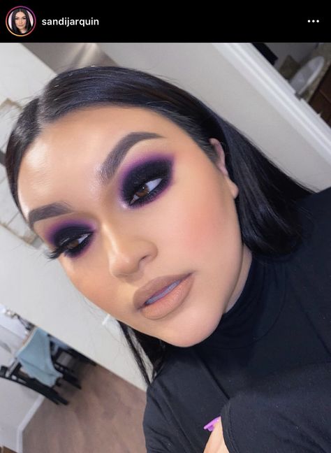 Black And Lavender Makeup, Purple And Brown Makeup Looks, Black And Purple Smokey Eye, Dark Purple Smokey Eye Makeup, Black And Purple Eyeshadow, Dark Purple Makeup Looks, Purple And Black Makeup, Dark Purple Eyeshadow, Coloured Makeup