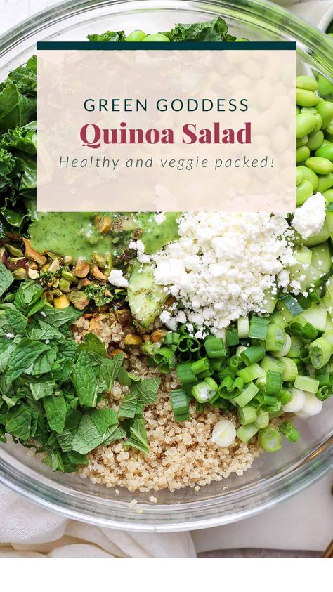 Green Goddess Quinoa Salad - Fit Foodie Finds Green Goddess Quinoa, Mexican Quinoa Salad, Green Goddess Salad, Goddess Twist, Healthy Eating Meal Plan, Fit Foodie Finds, Goddess Dressing, Green Goddess Dressing, Fit Foodie