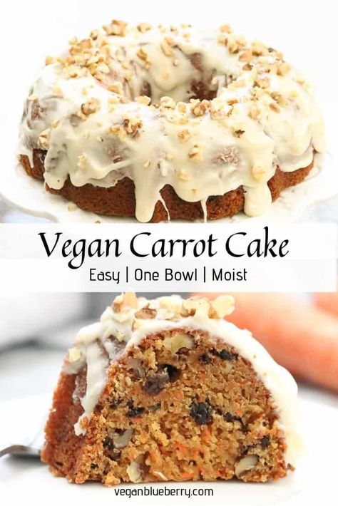 All you need to make this easy and delicious Vegan Carrot Cake recipe is one bowl, and a few minutes of time! Topped with vegan cream cheese frosting! #vegancake #veganrecipes Best Vegan Carrot Cake, Vegan Carrot Cake Recipe, Vegan Cream Cheese Frosting, Vegan Carrot Cake, Cheesecake Vegan, Vegan Carrot Cakes, Vegan Cream, Vegan Cake Recipes, Vegan Blueberry