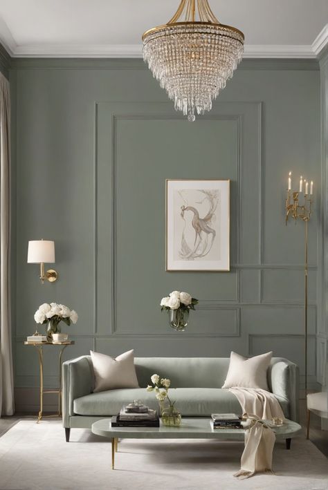 timeless elegance, grayish-green paint colors, 2024 trends, paint color inspiration Sage Green And Gray Living Room, Grayish Green Paint Colors, Ramadan 2025, Sage Green Living Room, Budget Friendly Living Room, Modern Classic Living Room, Sitting Room Design, Grayish Green, Popular Paint Colors