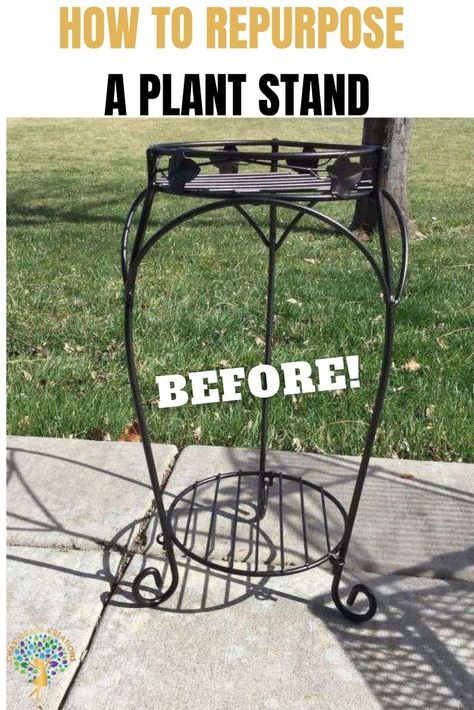 Plant Stand Makeover, Outdoor Metal Plant Stands, Yard Crafts, Wrought Iron Plant Stands, Patio Furniture Makeover, Iron Patio Furniture, Tattoo Plant, Iron Plant Stand, Corner Plant