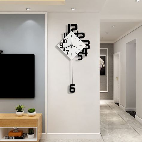 SHUNZY Decorative Wall Clock for Living Room Decor, Large Modern Wall Clocks with Pendulum Battery Operated for Bedroom Office Kitchen Home, 19.7 Inch Big Silent Wall Clock Non Ticking Clock Living Room Decor, Living Room Decor Large, Organize Closet, Large Wall Clock Decor, Modern Wall Clocks, Big Wall Clocks, Small Wall Decor, Large Wall Clock Modern, Clock For Living Room