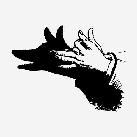 Shadow Puppet Drawing, Tlsp Poster, Wolf Shadow Drawing, Wolf Shadow Tattoo, Shadow Self Illustration, Cat Shadow Puppet, Wolf Shadow Puppet, Puppet Illustration, Hand Shadow Puppets