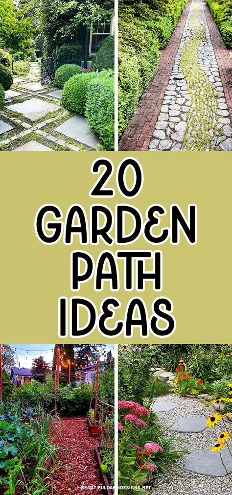 One of the most charming features of a home garden is the garden path. It's not just an attractive way to stroll through your green haven but also serves as an artistic expression of landscape design. A well-crafted garden path can lead your eyes to the most scenic features of your garden and guide visitors through a carefully curated collection of flora. Here are 20 enchanting garden path ideas to inspire you on your next outdoor project. Backyard Walkways, Front Garden Path, Pathway Design, Garden Path Ideas, Homemade Garden Decorations, Stone Garden Paths, Garden Pavers, Small Front Gardens, Beautiful Dawn