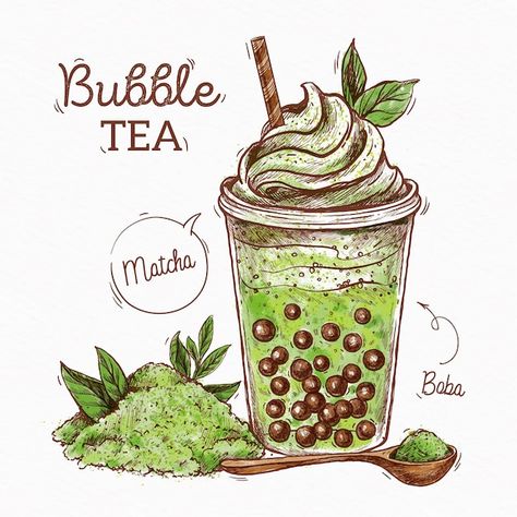 Bubble Tea Flavors, Bubble Drink, Tea Flavors, Desserts Drawing, Tea Illustration, Cupcake Drawing, Tea Logo, Recipe Drawing, A Level Art Sketchbook