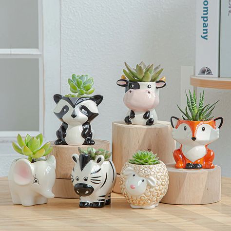 Nordic New Style Ceramic Animal Flower Pot Cartoon Zebra Sheep Cow Head Mini Pot Succulents Plants Bonsai Pots Home Decoration Bureau Decor, Ceramic Succulent Planter, Ceramic Succulent, Animal Planters, Gardening Plants, Bedroom Size, Succulent Wall, Ceramic Plant Pots, Mini Plants