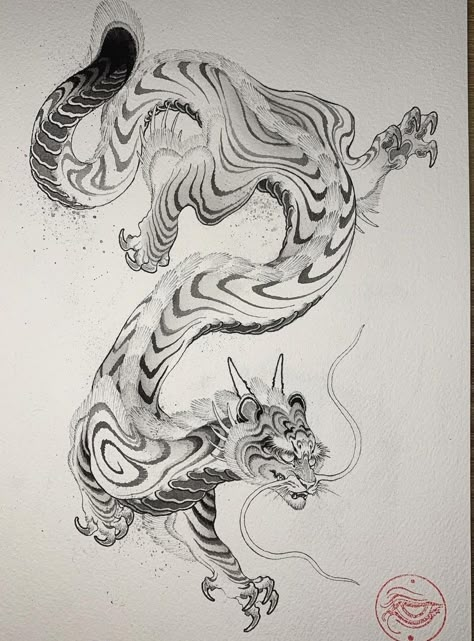 Tattoos Neck, Tiger Sketch, Tiger Dragon, Japanese Dragon Tattoos, Japanese Drawings, Asian Tattoos, Tattoo Portfolio, Japan Tattoo, Tattoo Project