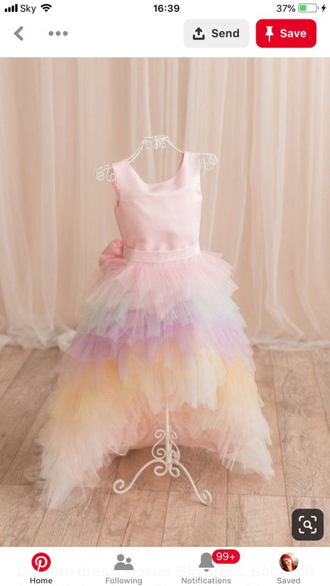 Unicorn Dress Girls, Girls High Low Dress, Unicorn Dresses, Pastel Color Dress, Unicorn Flower, 1st Birthday Dresses, Girls Tutu Dresses