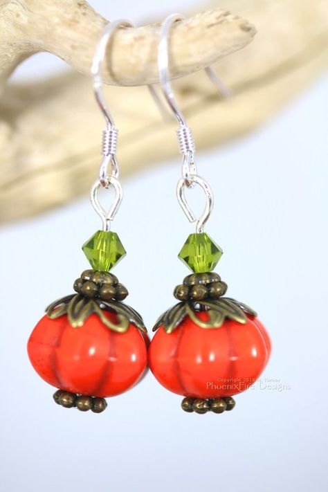 Pumpkin Earrings, Fall Festive Jewelry, Orange Pumpkins, Swarovski Crystal, Thanksgiving Holiday Jewelry, Cute Dangling Earrings Samhain RTS Cute Handmade Halloween Jewelry, Halloween Jewelry Diy Ideas, Autumnal Jewelry, Pumpkin Beaded Earrings, Handmaid Jewelry, Pumpkin Bead Earrings, Autumn Jewelry Earrings Dangle, Cute Orange Earrings For Halloween, Halloween Motive