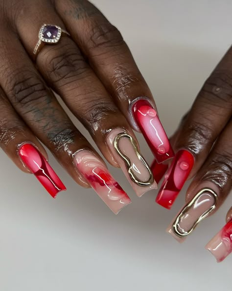 💋🍒🍄❣️🍉 inspo: @prettymuch_nails + @thenailconnection @shopagaloreco products used: *bonding base *irish creme base *chili pepper, sangria, ultra white *bling gel *diamond steel top coat use code ‘ALEXIA10’ at checkout 🤎 #nails #nailart #nailartist #nailinspo #gelx #gelxnails #gelxinspo #gelxnailtech #rednails #auranails #abstractnails #3dnailart #3dnails #chromenails #cltnails #cltnailtech Mix Match Nails, Statement Nail, Red Acrylic Nails, Nails Winter, Dope Nail Designs, Nail Sets, Ultra White, Red Abstract, Press Ons