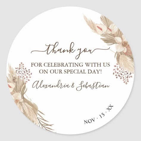 Floral Wedding Thank You Classic Round Sticker Size: Small, 1½ inch. Gender: unisex. Age Group: adult. Engagement Stickers Design, Thank You Gift Wedding, Stickers Thank You, Thank You Sticker, Thanks Card Wedding, Wedding Sticker Design, Engagement Stickers, Stickers For Wedding, Souvenir Wedding