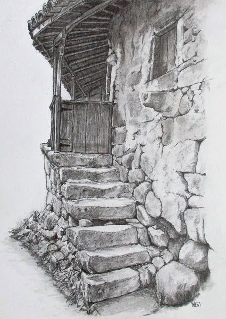 Drawing Stone, Landscape Pencil Drawings, Architecture Drawing Sketchbooks, Nature Art Drawings, Pencil Sketch Drawing, Pen Art Drawings, Landscape Sketch, White Drawing, Art Drawings Sketches Pencil