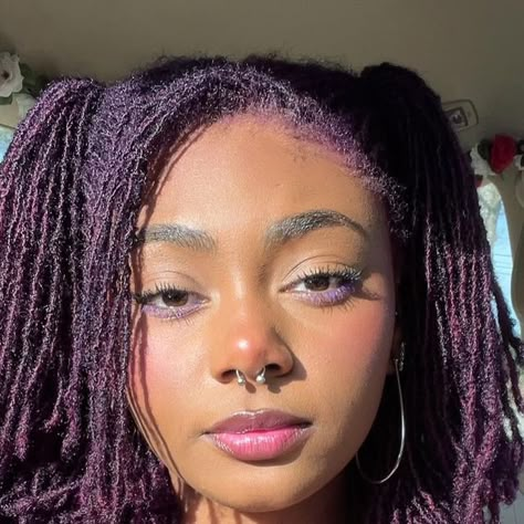 Sydnee Joi 🪴 on Instagram: "New Era 💟  #purplelocs #locs" Plum Locs Black Women, Loc Inspo Black Women Color, Dark Purple Locs Black Women, Purple Microlocs, Purple Sisterlocks, Dark Purple Locs, Purple Locs Black Women, Purple Hair Curly, Purple Hair Black Women