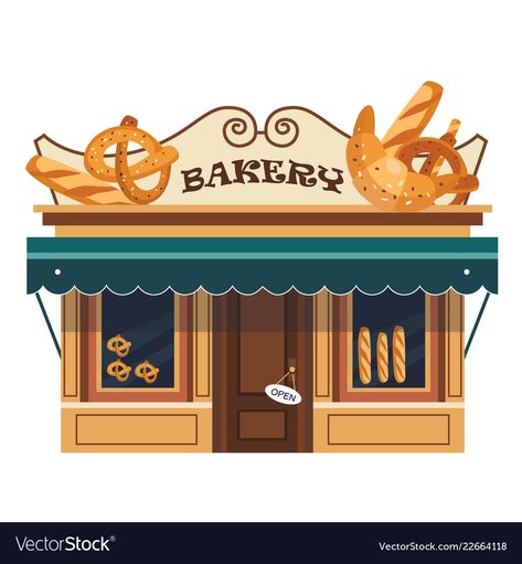 Bakery Cartoon, Street Building, Architecture Set, Shop Facade, Shop Illustration, Bakery Shop, Logo Restaurant, City Street, Design Vector