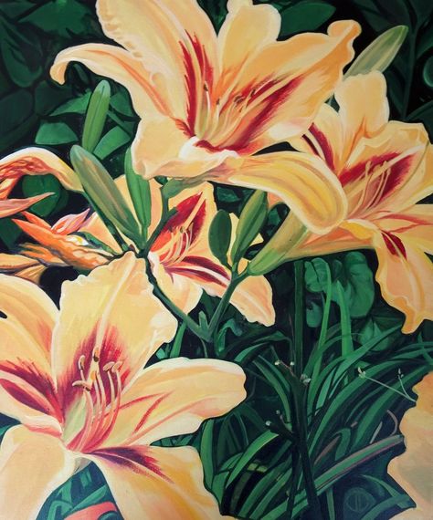 By Joseph Linch. Painting Yellow, Lily Painting, Day Lilies, Lily Bouquet, Realism Painting, Artwork For Sale, Oil Pastel, Painting Acrylic, Floral Painting