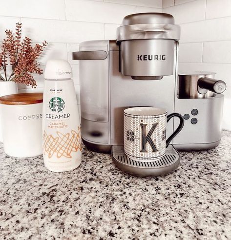 Corner Coffee Nook, White Keurig, Coffee Nook Ideas, Coffee Nook Decor, Corner Coffee, Nook Decor, Nook Ideas, Coffee Nook, White Kitchen Decor