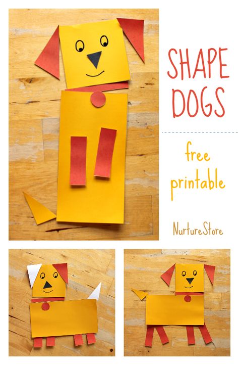 Combine math and art lesson, learn about shapes activity, art activity for animal topic, easy dog craft, fun shape craft printable Preschool Pet Activities, Animals Free Printable, Preschool Pets, Pet Study, Shape Animals, Pet Activities, Shape Activities Preschool, Dog Craft, Pets Preschool Theme