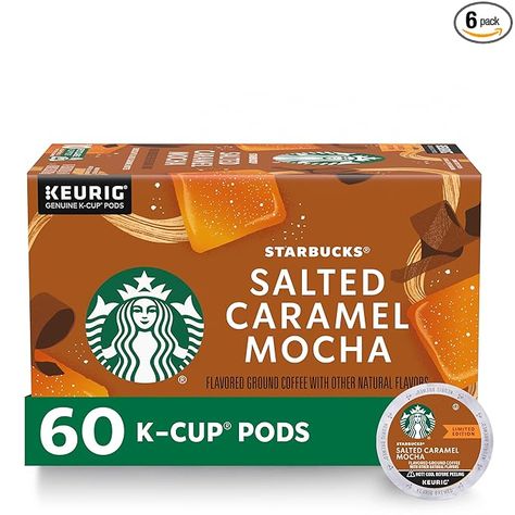 Starbucks K-Cup Coffee Pods, Salted Caramel Mocha Naturally Flavored Coffee for Keurig Brewers, 100% Arabica, Limited Edition, 6 Boxes (60 Pods Total) Starbucks Salted Caramel Mocha, Starbucks Ground Coffee, Starbucks Flavors, Salted Caramel Coffee, Starbucks Peppermint Mocha, Harvest Festivals, Salty Caramel, Salted Caramel Mocha, Starbucks Pumpkin Spice