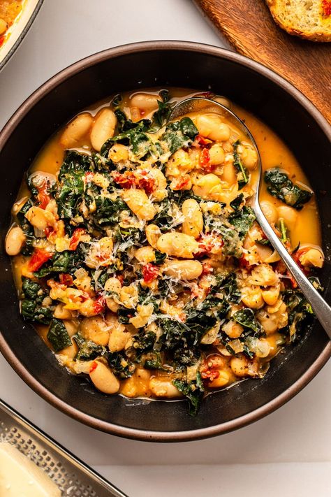 Braised White Beans & Greens - From My Bowl White Bean Bake, Small White Beans Recipes, Braised White Beans, Bean Recipe, Navy Bean, Daniel Fast, Vegan Parmesan, Red Kidney Bean, Cozy Meals