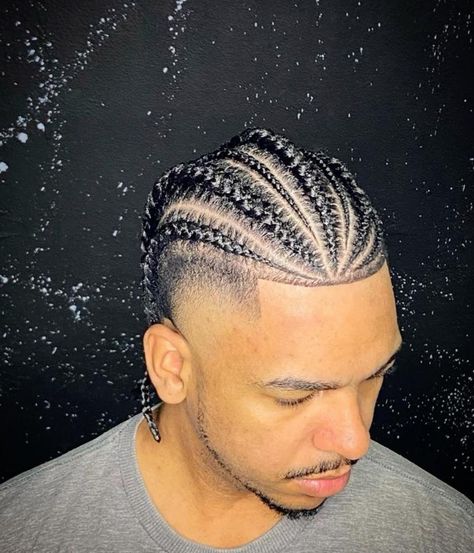 3 Cornrow Braids Men, Mens Cornrows With Fade, Male Braided Hairstyles Black, Male Plait Hairstyles, Black Man Cornrow Hairstyles, Male Cornrows Hairstyles, Men’s Cornrows Short Hair, Man Hairstyle Braids, Cornrows For Men Short Hair Fade