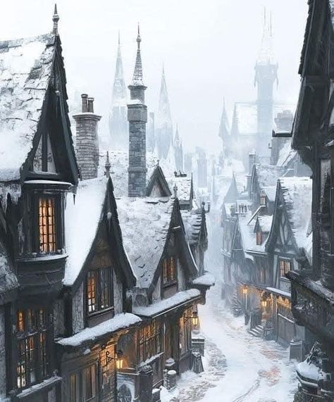 Christmas Hogsmeade, Hogsmeade Winter, Hogsmeade Christmas, Hogsmeade Aesthetic, Building Concept Art, Harry Potter Hogsmeade, Film Filter, Fantasy Winter, Hogsmeade Village