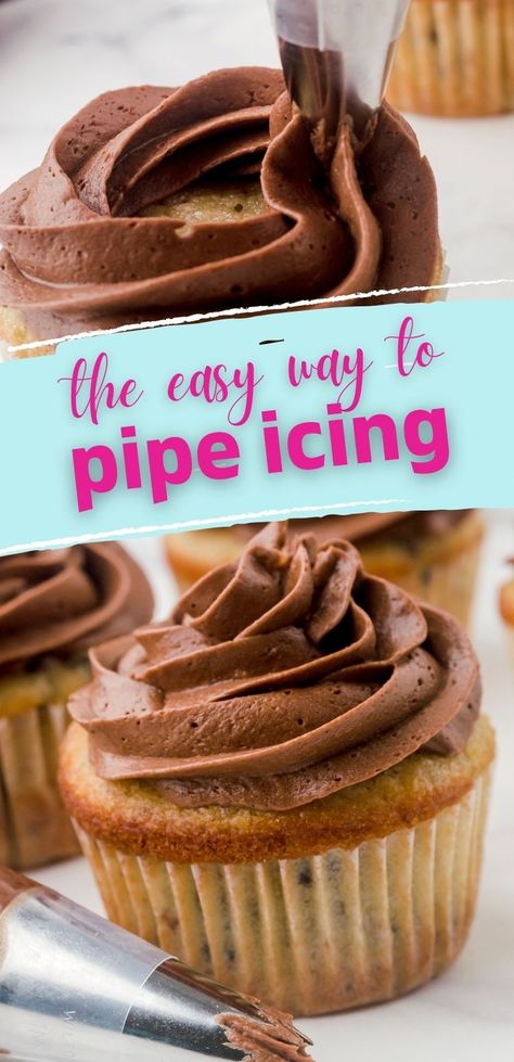 Cupcake Icing Techniques, How To Ice Cupcakes, Cupcake Icing Recipe, Cupcake Frosting Techniques, Frost Cupcakes, Chocolate Buttercream Icing, Easy Icing, Cupcake Piping, Frozen Cupcakes