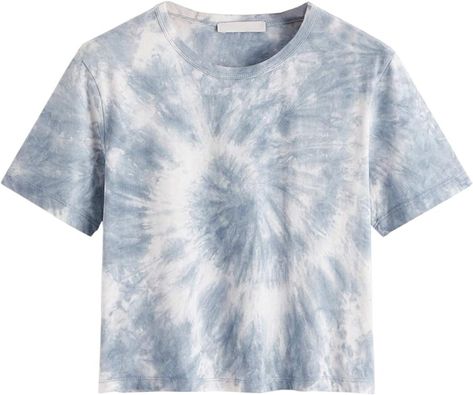 SweatyRocks Women's Short Sleeve Tie Dye Letter Print Crop Top T Shirt at Amazon Women’s Clothing store Tie Dye Ideas, T Shirt Material, Blue Tye Dye, How To Tie Dye, Tie Dye Women, Outfits For Kids, Women's Tie, Suit For Women