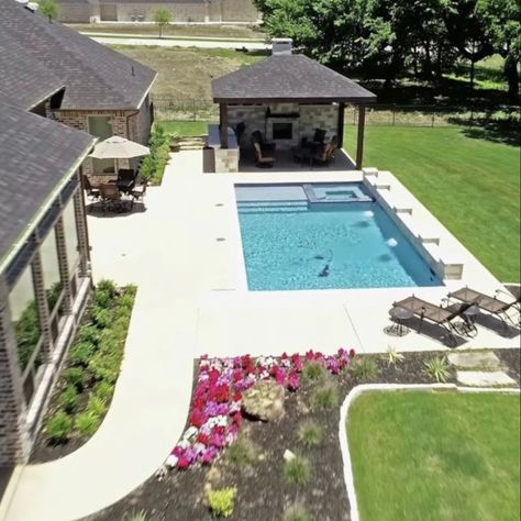 Inground Pool Walkout Basement, In Ground Rectangle Pools, 12x24 Pool Inground Ideas, Backyard Pool Designs Budget, Patio To Pool Transition, Simple Inground Pool, Inground Pool Ideas Backyards, Small Backyard With Pool, Pool With Pergola