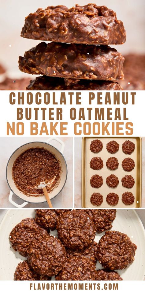 These Chocolate Peanut Butter Oatmeal No Bake Cookies are the easiest cookies you'll ever make! They're a healthier twist on classic no bake cookies as they're dairy, gluten and refined sugar free, yet they're every bit as delicious! #vegan #cookies #nobake No Bake Oatmeal Peanut Butter Chocolate Cookies, Oatmeal Cocoa Peanut Butter No Bake, Choc Peanut Butter No Bake Cookies, Peanut Butter Free No Bake Cookies, No Bake Chocolate Peanut Butter Protein Bars, No Bake Cookies No Butter, Oatmeal Peanut Butter Chocolate Chip Cookies Healthy, Oats Peanut Butter Chocolate Chips, No Bake Cookies Low Calorie