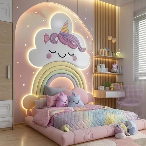 Unicorn Girls Bedroom Room Ideas, Stylish Room Decor, Gold Bedroom Decor, Colorful Room Decor, Kids Bedroom Inspiration, Kids Bedroom Designs, Cute Bedroom Ideas, Kids Interior Room, Girl Bedroom Designs