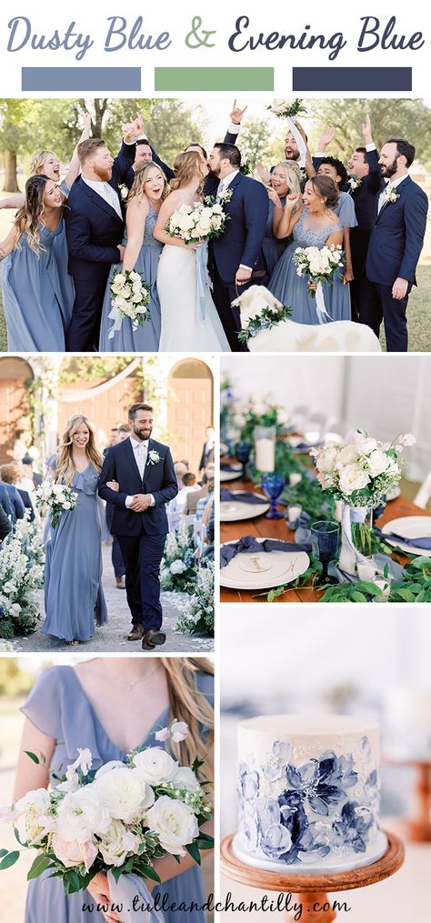 Dusty Blue Wedding Photos, Shades Of Blue Winter Wedding, Winter Wedding Blue Bridesmaid Dresses, Navy Blue Sky Blue Wedding, Dusty Blue Navy And Greenery Wedding, Dusty Blue And Steel Blue Wedding, Spring Wedding Color Palette Dusty Blue, Dark Blue Wedding Theme Bridesmaid Dress, Dusty Blue September Wedding