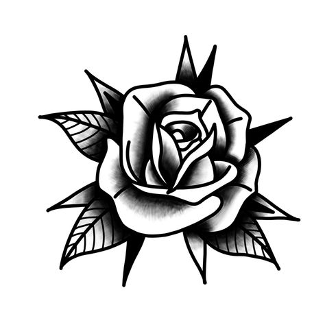 Traditional Tattoo Stencils, Rose Tattoo Stencil, Traditional Tattoo Old School, Rose Drawing Tattoo, Traditional Tattoo Flowers, Traditional Rose, Tattoo Shading, Black Rose Tattoos, Tattoo Outline Drawing