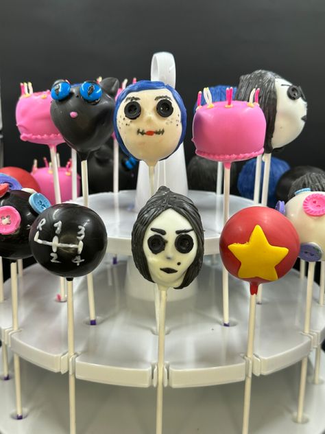 Coraline Cake Pops, Coraline Birthday Party Ideas Diy, Coraline Quinceanera Theme, Coraline Themed Birthday Party, Coraline Welcome Home Cake, Coraline Birthday Party Ideas, Coraline Birthday Cake, Coraline Food, Coraline Gifts