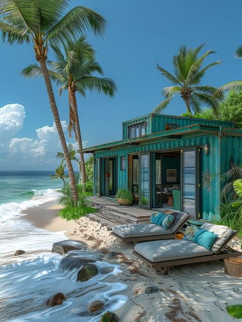 Shipping Container Homes Shipping Container Home On Stilts, Container House Beach, House In Beach, Luxury Container Homes, Shipping Container Lake House, Shipping Container Homes Hawaii, Beach House Shipping Container, Sea Container Homes, Sea Containers