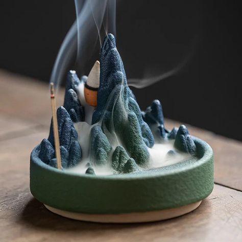 Ceramics Rivers and Mountains Incense Burner - Aromatherapy Furnace #CeramicIncenseBurner #RiversAndMountains #AromatherapyFurnace #BackflowIncense #FlowingWaterBurner Rivers And Mountains, Ceramic Incense Burner, Meditation Altar, Ceramic Incense, Mountain Design, Backflow Incense, Ornament Design, Mountain Designs, Desktop Decor