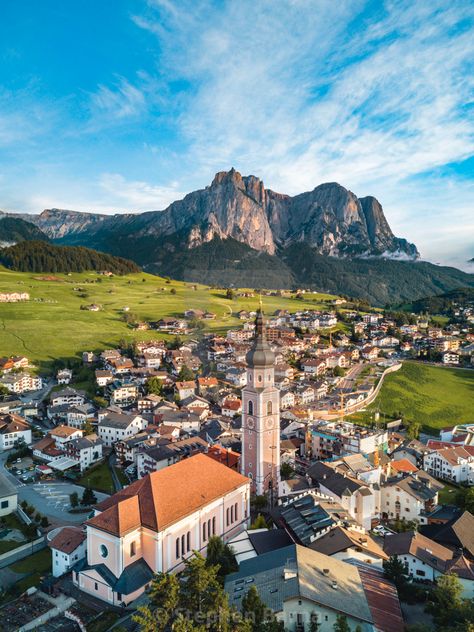 "Kastelruth (Castelrotto) in South Tyrol, Italy | Aerial" by Stephen Barna - $20.81 Earth City, Italian Dolomites, Travelling Abroad, Emergency Evacuation, Best City, Italian Alps, South Tyrol, Italy Aesthetic, City Breaks