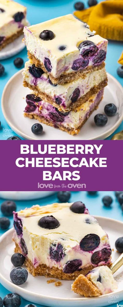 Easy Blueberry Cheesecake Bars Easy Blueberry Cheesecake, White Chocolate Cheesecake Bars, Apple Pie Cheesecake Bars, Mint Chocolate Cheesecake, Mini Strawberry Cheesecake, Blueberry Cheesecake Bars, Blueberry Bars, No Bake Blueberry Cheesecake, Cheesecake Layer